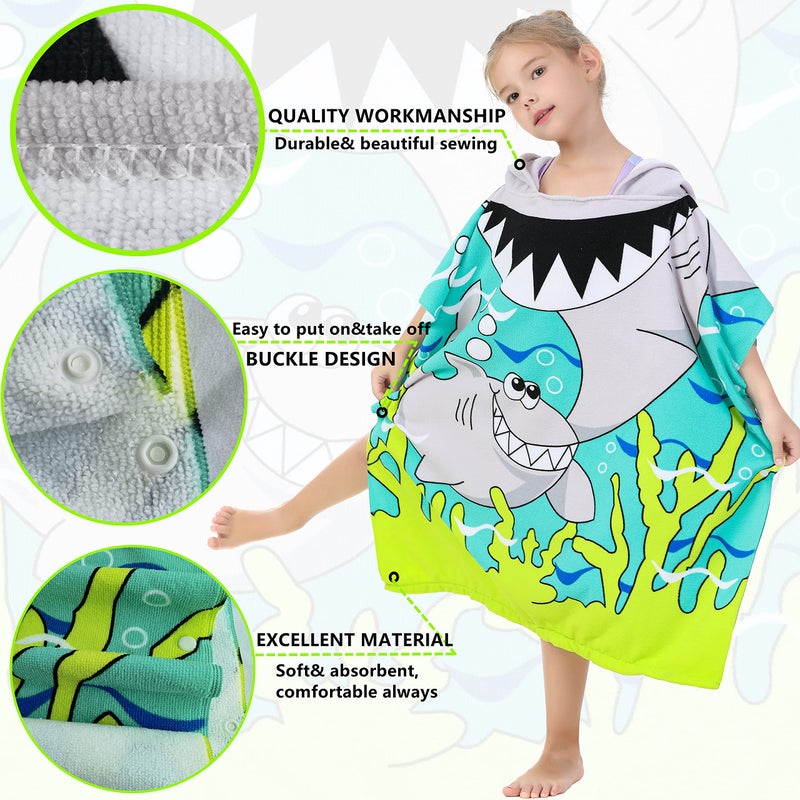 Athaelay Shark Theme Cover-ups for Big Kids Hooded Bath Poncho Towels with Hood Children Beach Wearable Cover ups - Image 5